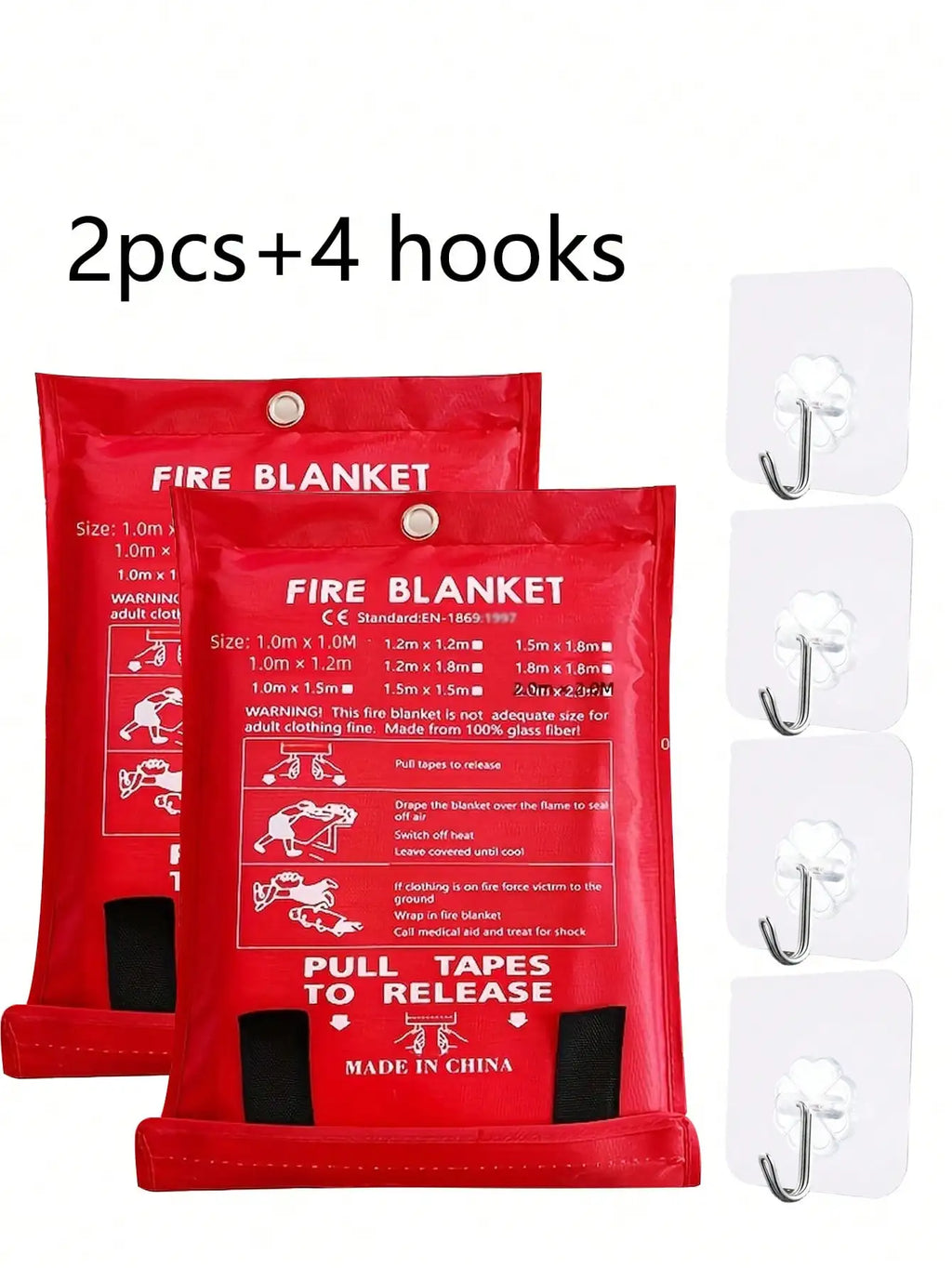 2-pack fire blanket with 4 wall hooks