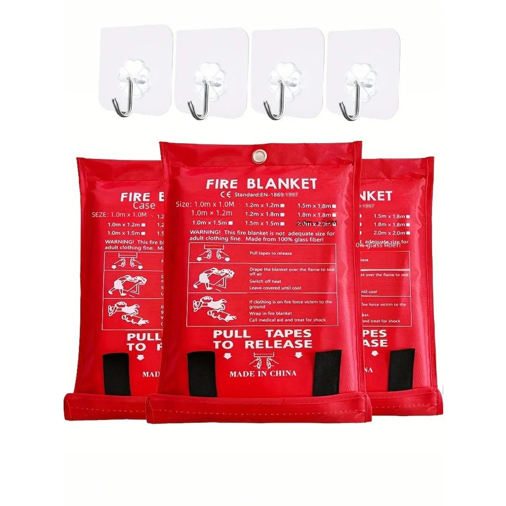 Emergency fire blanket pouches with wall hooks
